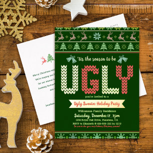 Carte Postale D'invitation À Feuilles D'aluminium T-shirt drôle et laid de Noël pour une fête de vac