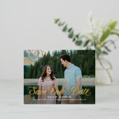 Carte Postale D'invitation À Feuilles D'aluminium Timeless Script FOIL Enregistrer La Date Postcard (Debout devant)