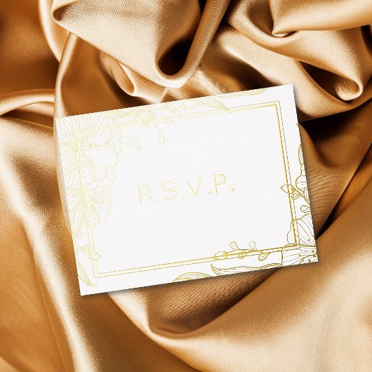 Carte Postale D'invitation À Feuilles D'aluminium Véritable Foil Floral Blooms Folial Repas RSVP