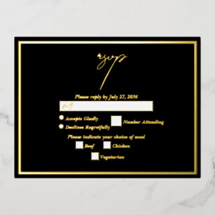 Carte Postale D'invitation À Feuilles D'aluminium Véritable Gold Foil Noir & Or Mariage RSVP