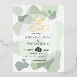 Carte Postale D'invitation À Feuilles D'aluminium Vert organique Mariage Abstrait géométrique