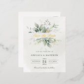 Carte Postale D'invitation À Feuilles D'aluminium Verte & Or Foliage Enregistrer la date Réel (Recto/Verso)