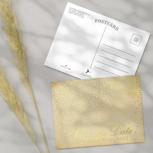 Carte Postale D'invitation À Feuilles D'aluminium Vintage Glam Confetti Mariage Enregistrer La Date 
