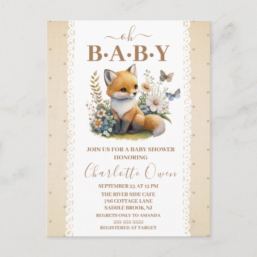 Carte postale d'invitation à la baby shower Oh Bab (Devant)