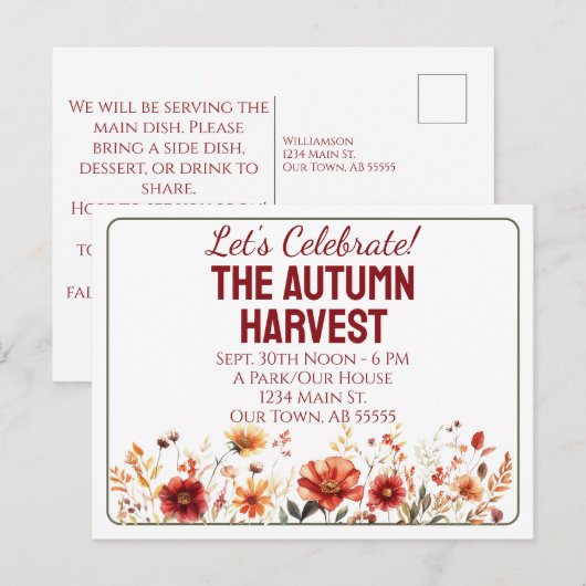 Carte postale d'invitation à la fête d'automne de (Devant / Derrière)
