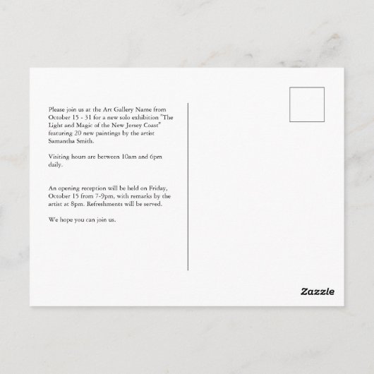 Carte postale d'invitation à l'exposition d'art de (Dos)