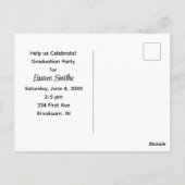 Carte postale d'invitation à une fête de remise de (Dos)