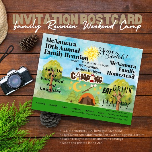Carte postale d'invitation au camping de réunion d