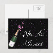 Carte postale d'invitation avec confettis et boute (Devant / Derrière)