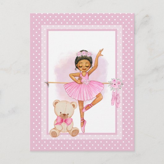 Carte postale d'invitation ballerine fleurs pois (Devant)