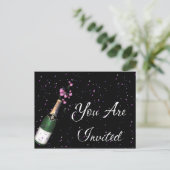 Carte postale d'invitation bouteille de champagne (Debout devant)