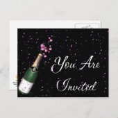 Carte postale d'invitation confettis, bouteille de (Devant / Derrière)