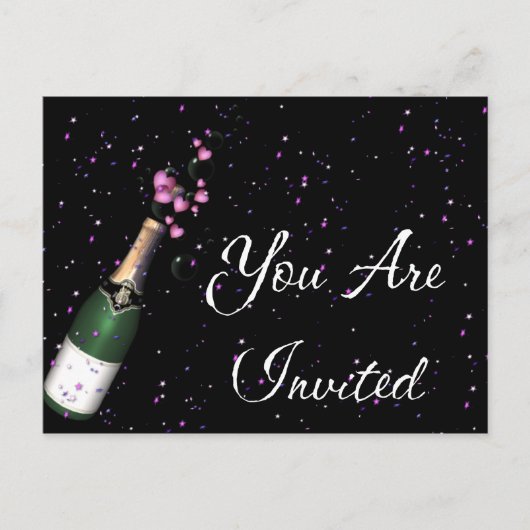 Carte postale d'invitation confettis et bouteille (Devant)