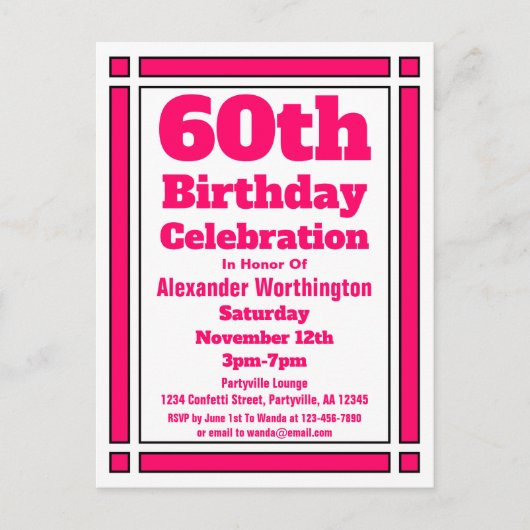 Carte postale d'invitation d'anniversaire 60 ans g (Devant)