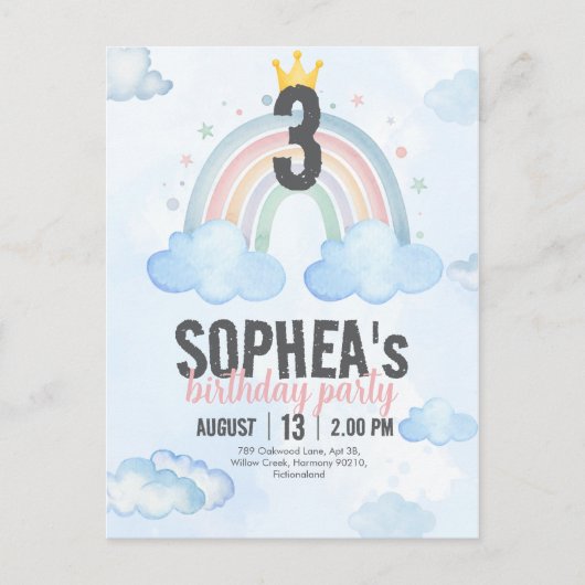 Carte postale d'invitation d'anniversaire Arc-en-c (Devant)