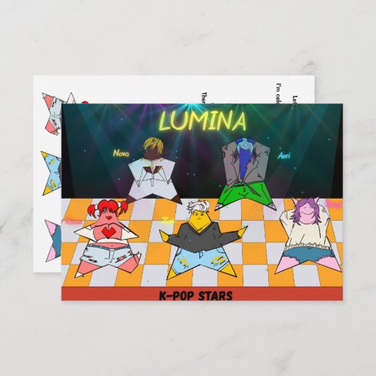 Carte postale d'invitation d'anniversaire K-Pop  (Devant / Derrière)
