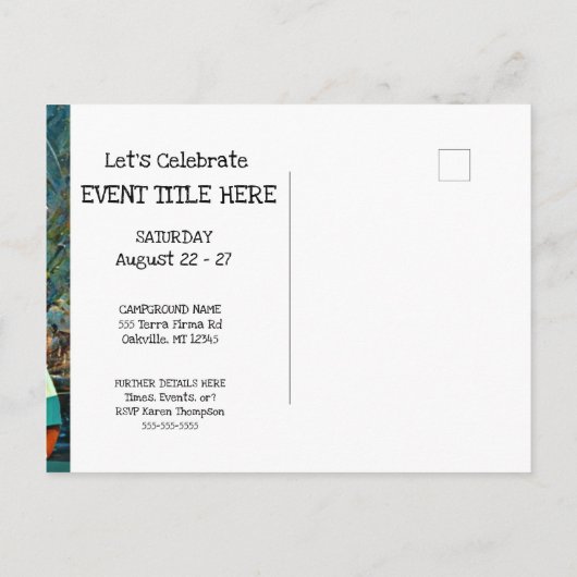 Carte postale d'invitation de camping (Dos)