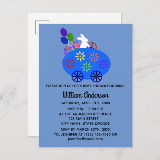 Carte postale d'invitation Lapin de Baby Shower Œu (Devant / Derrière)