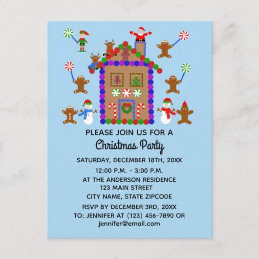 Carte postale d'invitation Maison en pain d'épices (Devant)