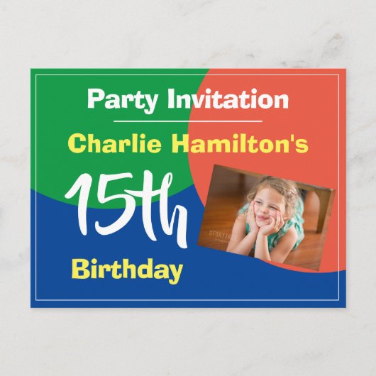 Carte postale d'invitation pour 15 ans avec photo (Devant)