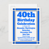 Carte postale d'invitation pour les 40 ans à motif (Devant / Derrière)