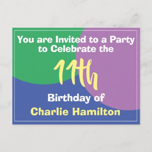 Carte postale d'invitation pour un 11e anniversair (Devant)