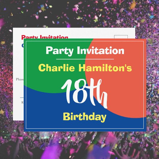 Carte postale d'invitation pour un 18e anniversair