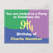 Carte postale d'invitation pour un 9e anniversaire (Devant)