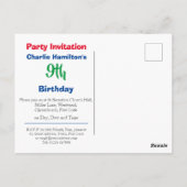 Carte postale d'invitation pour un 9e anniversaire (Dos)