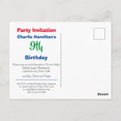 Carte postale d'invitation pour un 9ème anniversai (Dos)