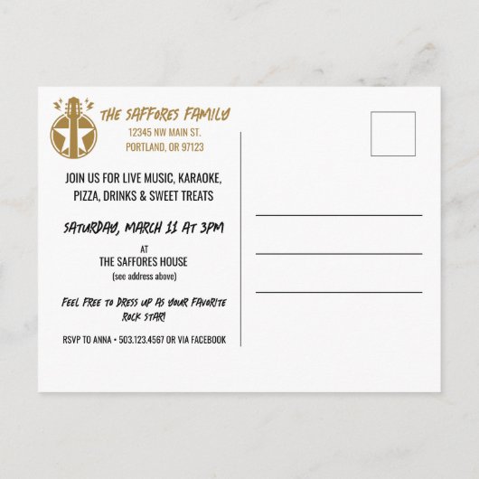 Carte postale d'invitation pour un groupe de musiq (Dos)