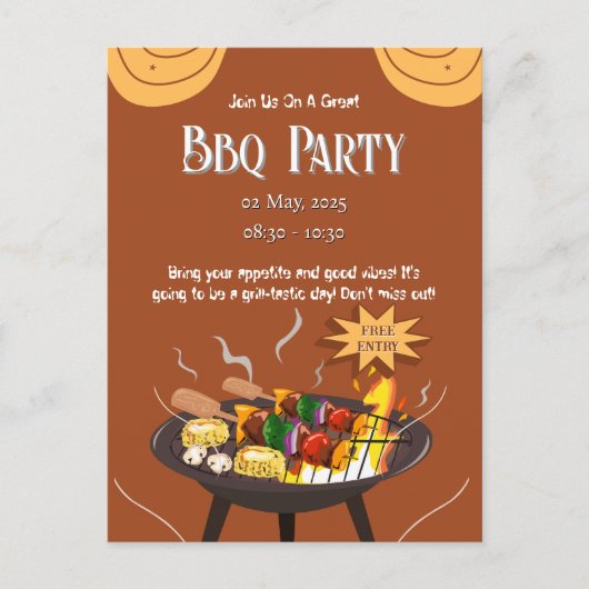 Carte postale d'invitation pour une fête BBQ marro (Devant)