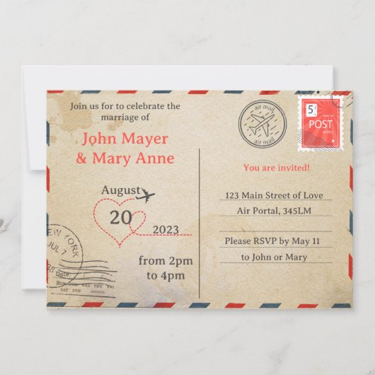 Carte postale d'invitation rétro par avion (Devant)