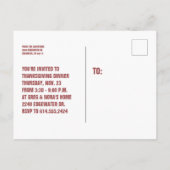 Carte postale d'invitation Thanksgiving (Dos)