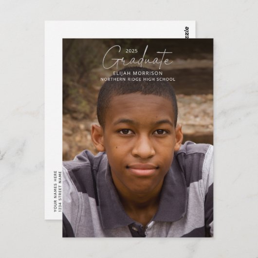 Carte Postale Diplômé de Script Argent Décontracté 1 photo (Devant / Derrière)