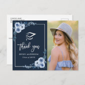 Carte Postale diplôme floral bleu merci (Devant / Derrière)