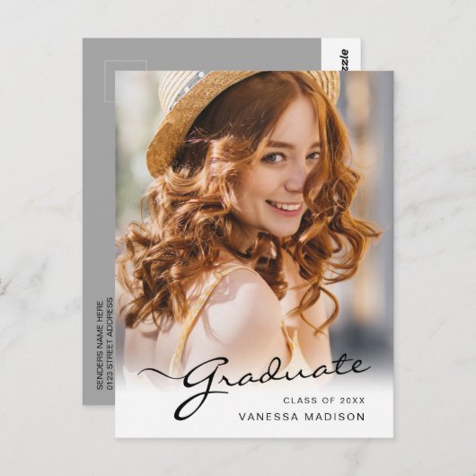 Carte Postale Diplômé moderne | Élégant script photo tendance (Devant / Derrière)