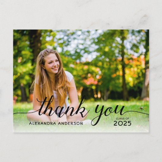 Carte Postale Diplômé noir Script photo Merci de graduation (Devant)