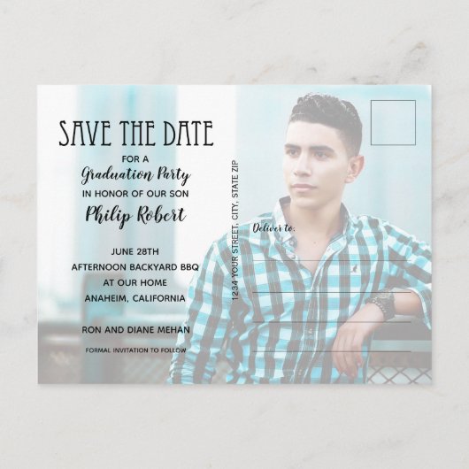 Carte Postale Diplôme photo de script tendance Enregistrer la da (Dos)