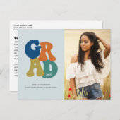 Carte Postale Diplômé Rétro Bleu Années 70 Diplômé Groovy 2023 (Devant / Derrière)