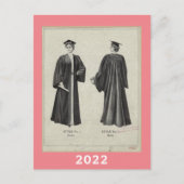 Carte Postale Diplômée Vintage Femme Casquette + Robe 2022 Rose (Devant)