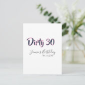 Carte Postale Dirty 30 happy birthday name date pink gray callig (Debout devant)