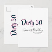 Carte Postale Dirty 30 happy birthday name date pink gray callig (Devant / Derrière)