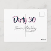 Carte Postale Dirty 30 happy birthday name date pink gray callig (Dos)
