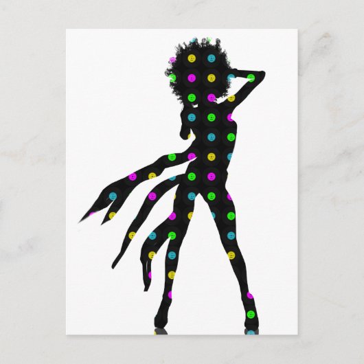 Carte Postale Disco danse fille silhouette avec Afro (Devant)