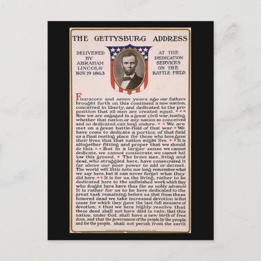 Carte Postale Discours de Gettysburg sur le thème de l'investitu (Devant)