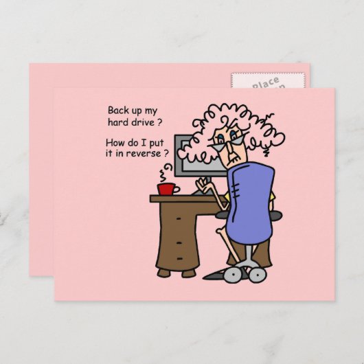 Carte Postale Disque Dur Sauvegarde Humoristique (Devant / Derrière)