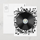 Carte Postale Disque vinyle ancien et notes de musique (Devant / Derrière)