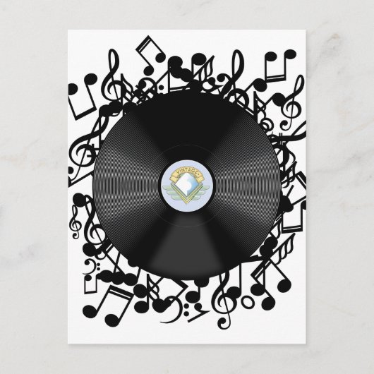 Carte Postale Disque vinyle ancien et notes de musique (Devant)