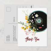 Carte Postale Disque Vinyle, Musique rustique vintage, fleurs, (Devant / Derrière)